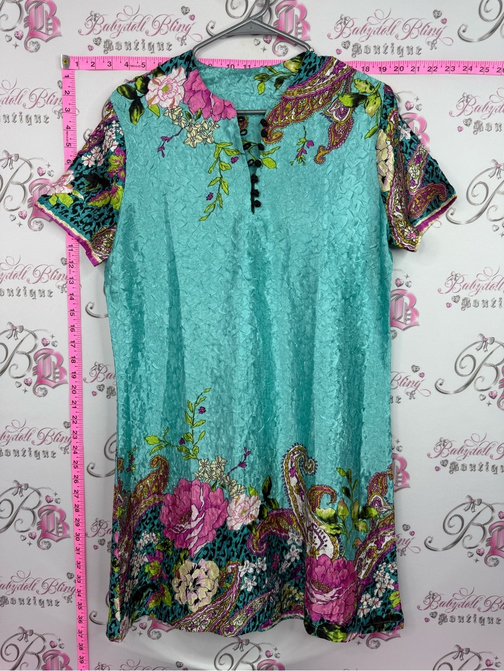 Dress ornate Turquoise Floral Short-Sleeve Tunic Dress